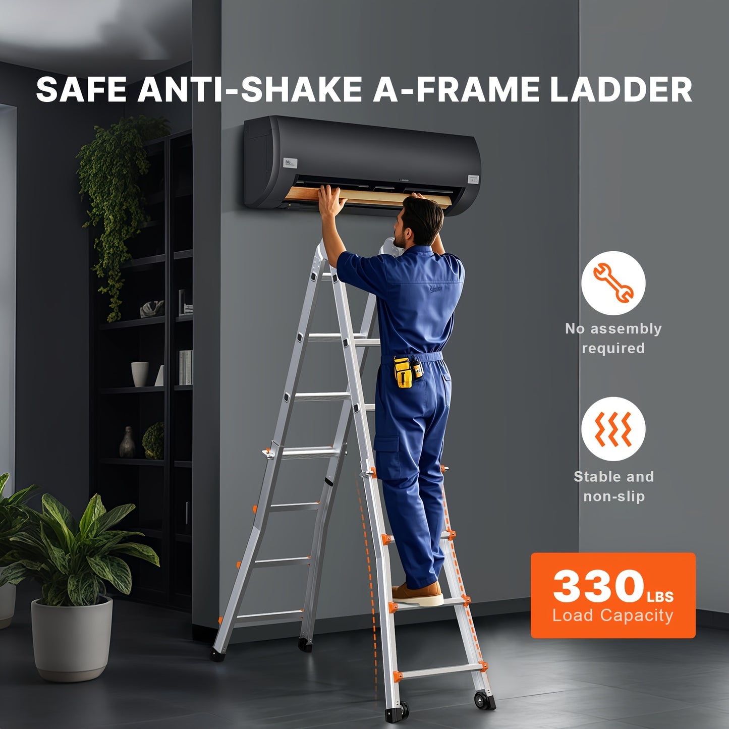 Telescoping Ladder A Frame, 114.17/157.48/200.79/inch Compact Aluminum Extension Ladder