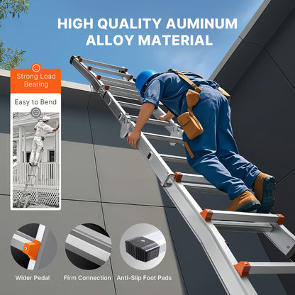 Telescoping Ladder A Frame, 114.17/157.48/200.79/inch Compact Aluminum Extension Ladder