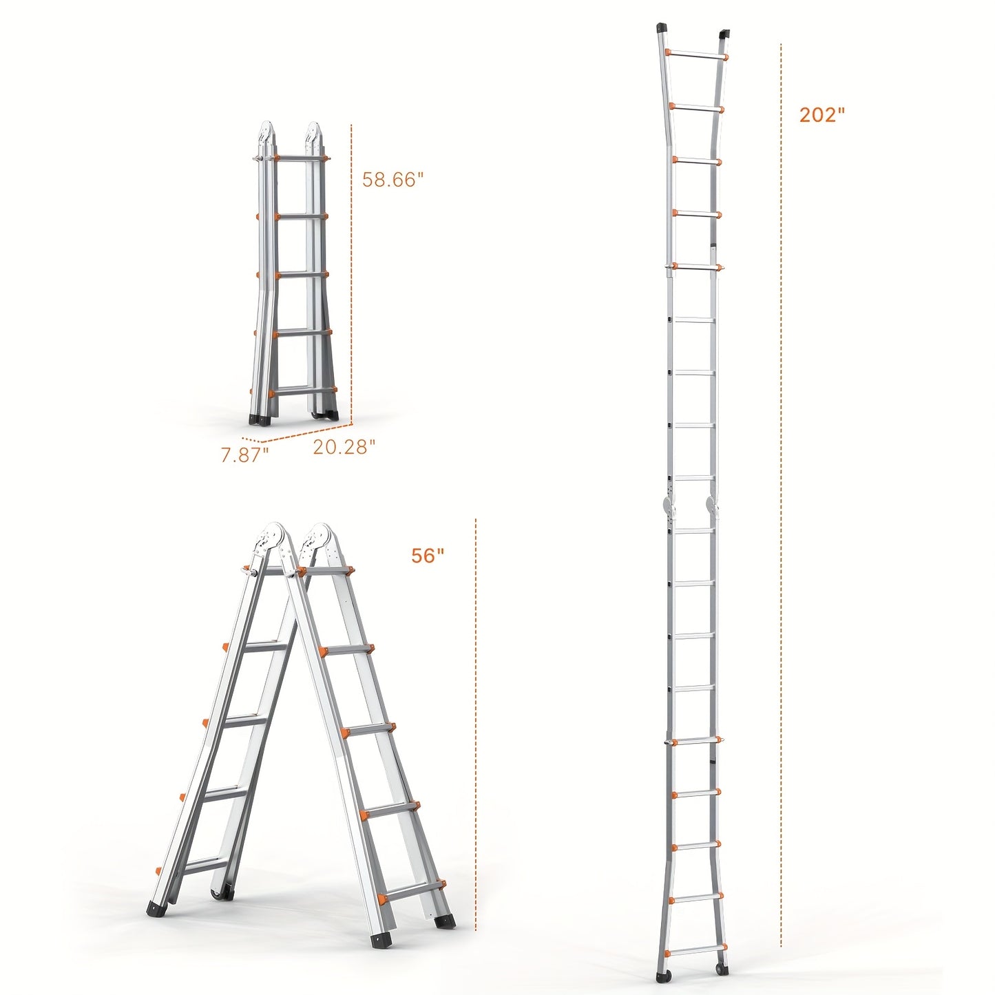 Telescoping Ladder A Frame, 114.17/157.48/200.79/inch Compact Aluminum Extension Ladder